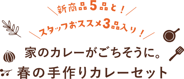 新商品５品と！スタッフおススメ3品入り！家のカレーがごちそうに。春の手作りカレーセット