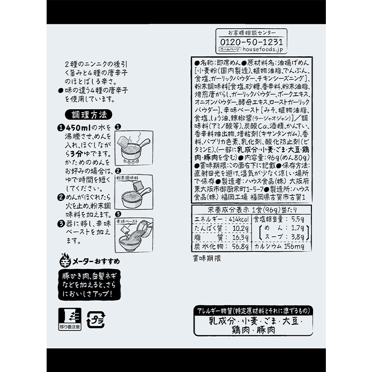 しあわせの激辛シリーズ ラーメン 原材料名・アレルギー表示・栄養成分表示