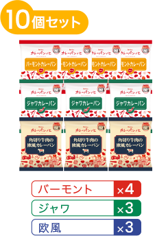 冷凍カレーパン10個セット：バーモント4個、ジャワ3個、欧⾵3個